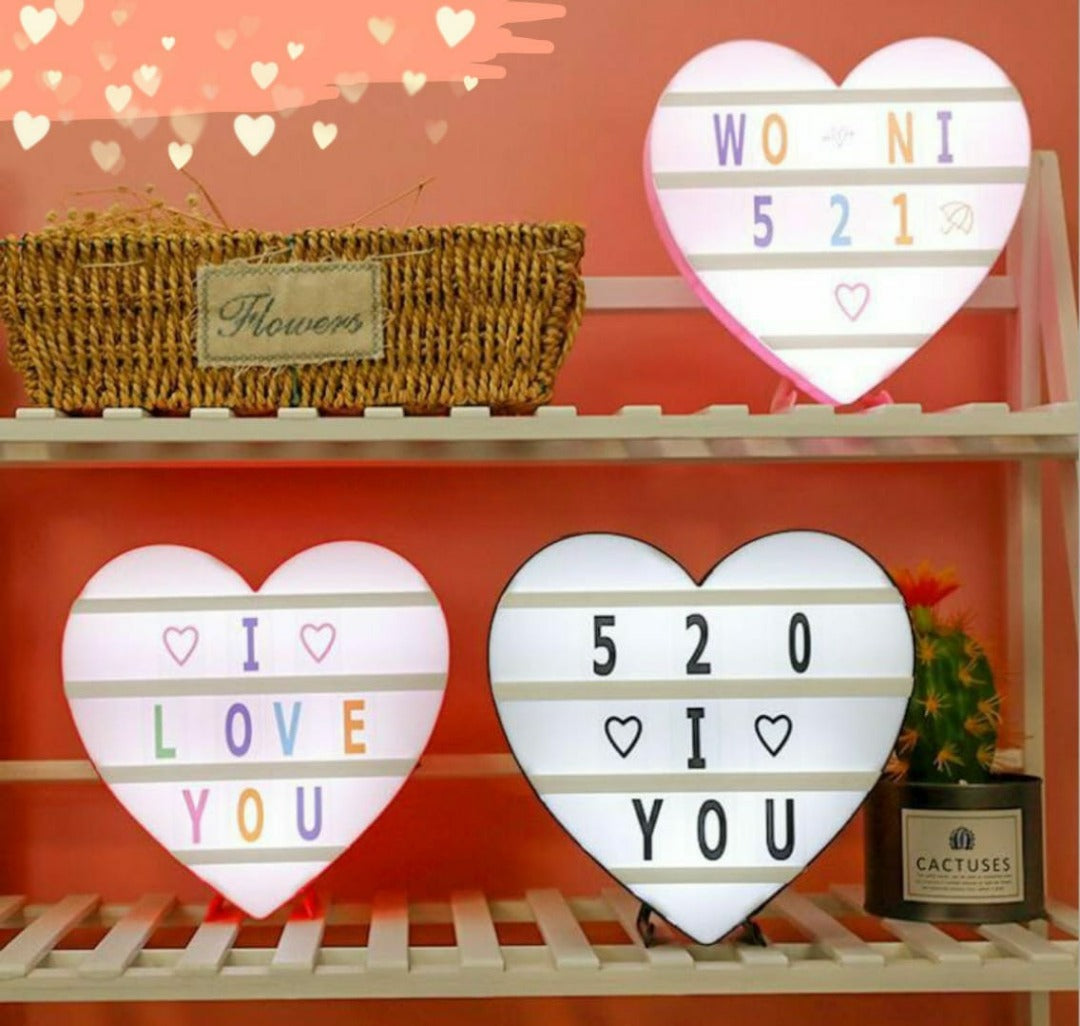 Heart-Shaped LED Cinema Light Box- Pink LED Changable Light Sign with 192pcs Letters Numbers Symbols Emojis to Create Personalized Messages Home Decors (USB & Battery Powered)
