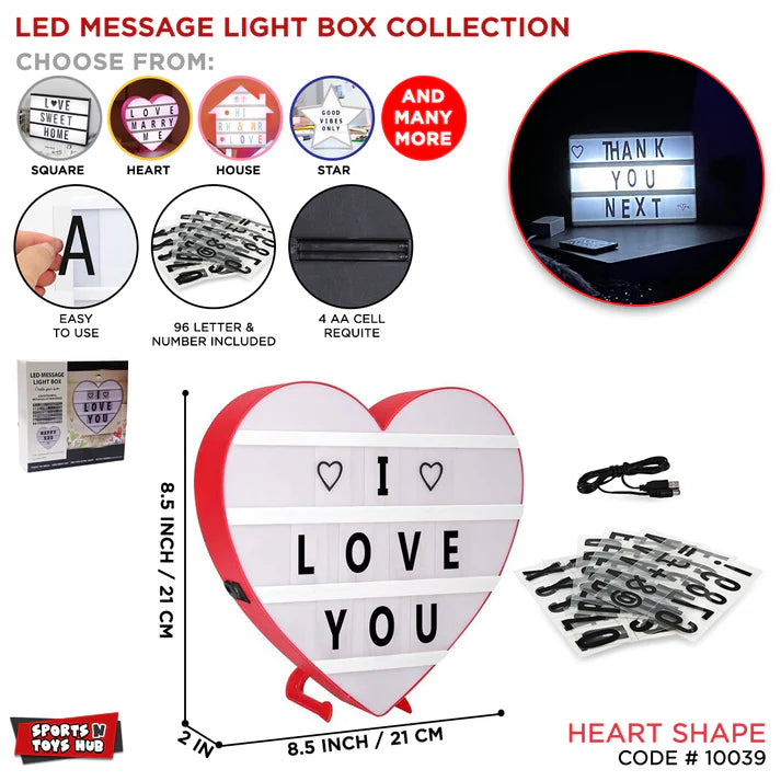 Heart-Shaped LED Cinema Light Box- Pink LED Changable Light Sign with 192pcs Letters Numbers Symbols Emojis to Create Personalized Messages Home Decors (USB & Battery Powered)