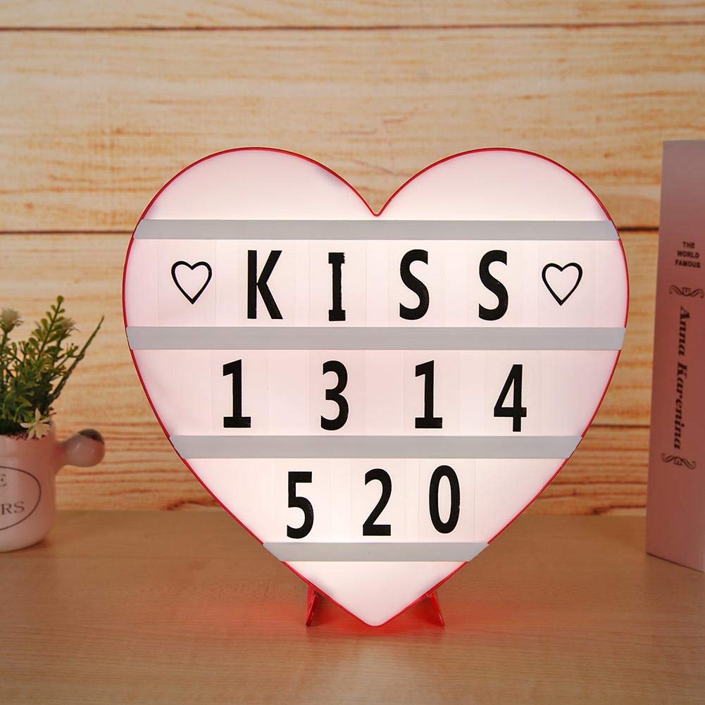 Heart-Shaped LED Cinema Light Box- Pink LED Changable Light Sign with 192pcs Letters Numbers Symbols Emojis to Create Personalized Messages Home Decors (USB & Battery Powered)