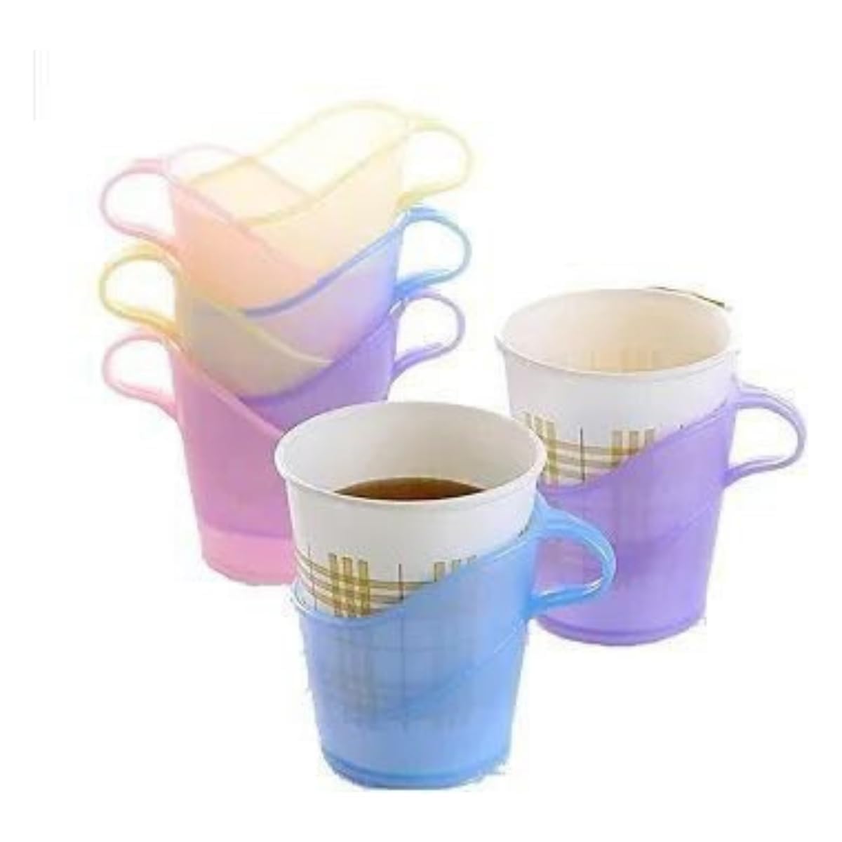 ZYOZ Heat Resistant Cup Holder – Thickened Anti-Scald Paper Tea & Coffee Cup Sleeve, Disposable Insulated Cup Holder for Office, Home & Takeaway Drinks (Random Color) 10 pcs Main image