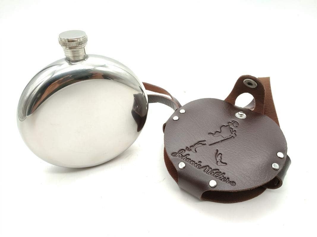 8oz Stainless Steel Hip Flask with Leather Pouch - Portable Alcohol Flask, 236ml, Leakproof Pocket Flask for Men & Women, Perfect for Travel, Hiking, Camping, and Gifts