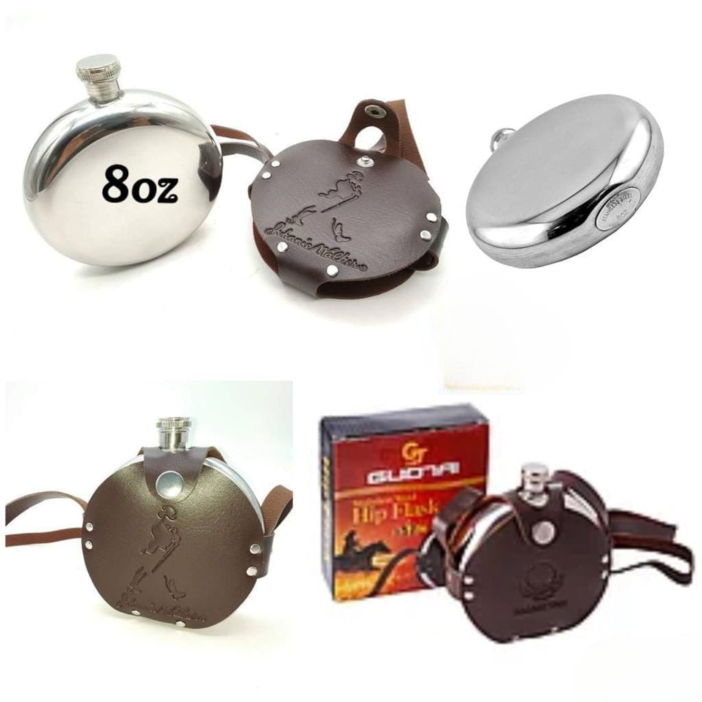 8oz Stainless Steel Hip Flask with Leather Pouch - Portable Alcohol Flask, 236ml, Leakproof Pocket Flask for Men & Women, Perfect for Travel, Hiking, Camping, and Gifts