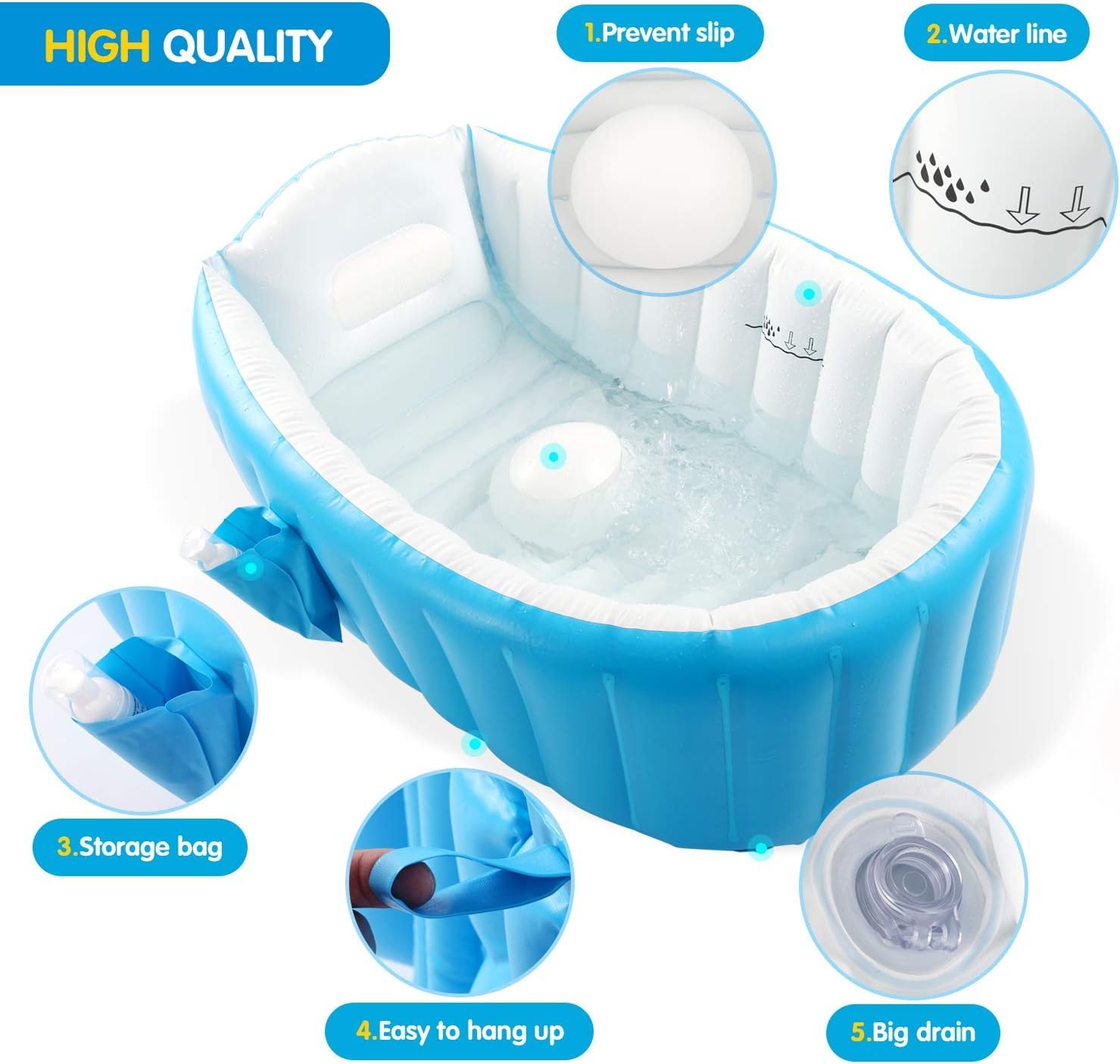 Fayleeko Baby Inflatable Bath tub | Portable Baby Bath Tub for 0 to 5 Years | Non Slip Travel Swimming Pool for Kids with Air Pump