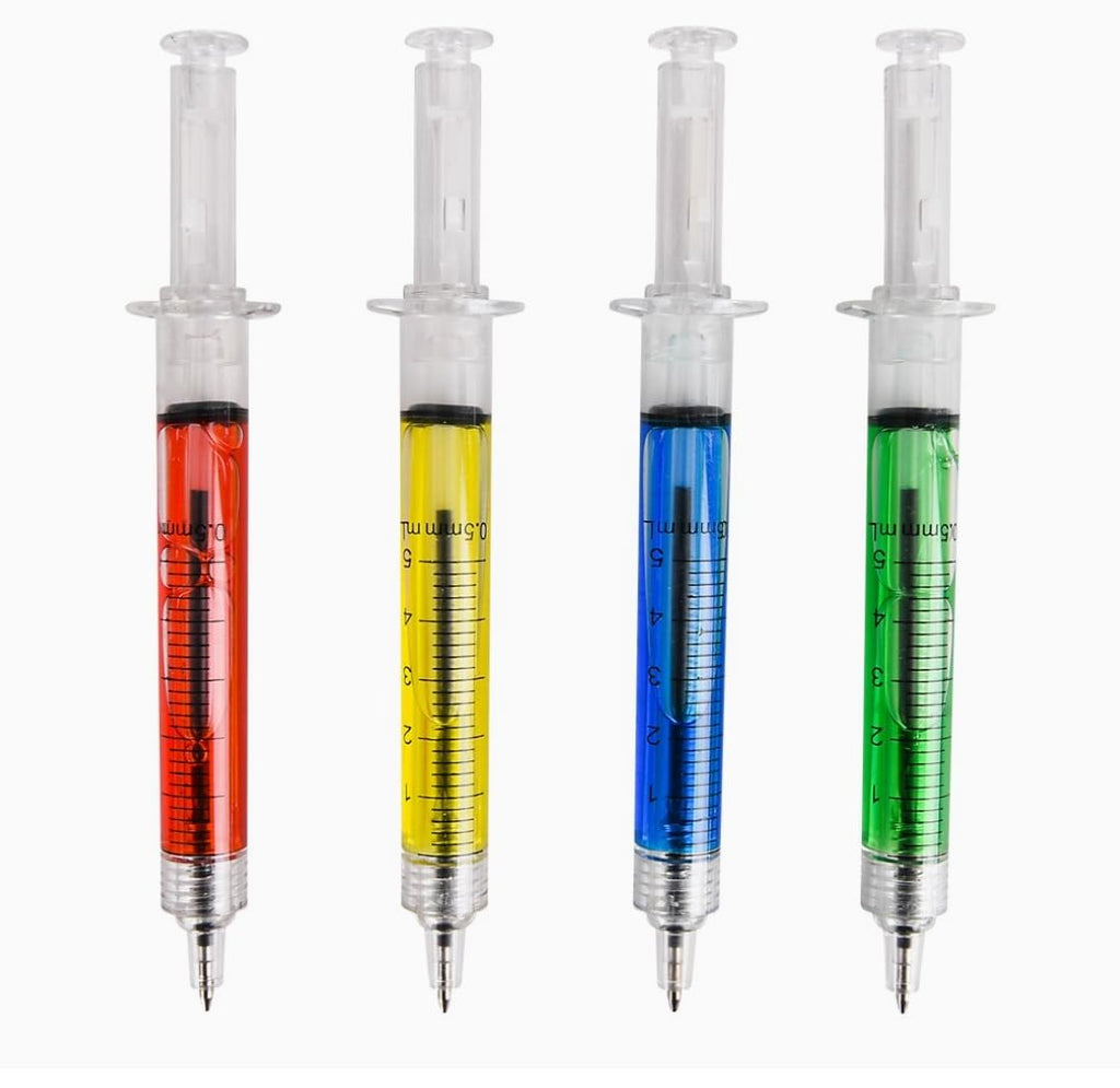 Injection pens, Novelty Syringe Design Ballpoint Pens, Multi-Color, Pack of 4