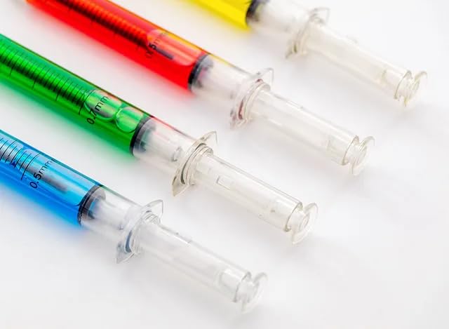 Injection pens, Novelty Syringe Design Ballpoint Pens, Multi-Color, Pack of 4