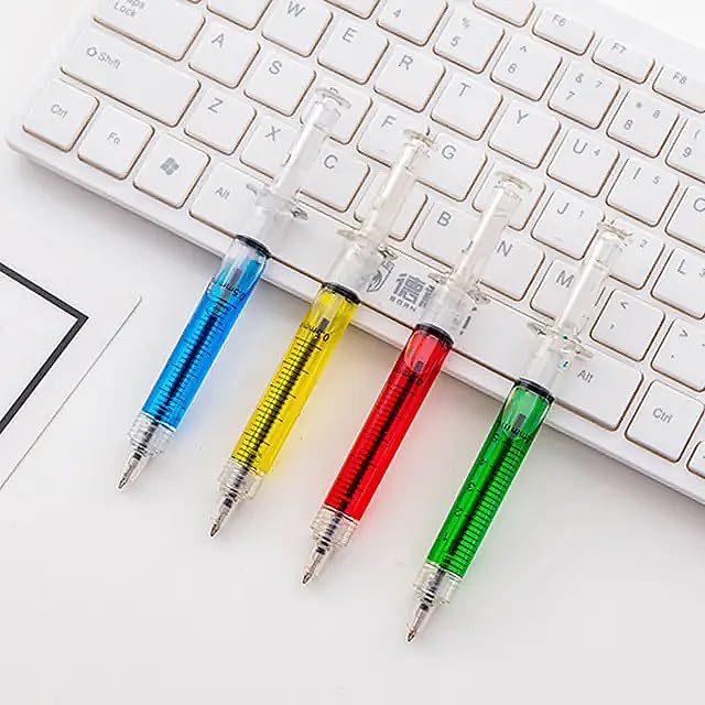 Injection pens, Novelty Syringe Design Ballpoint Pens, Multi-Color, Pack of 4