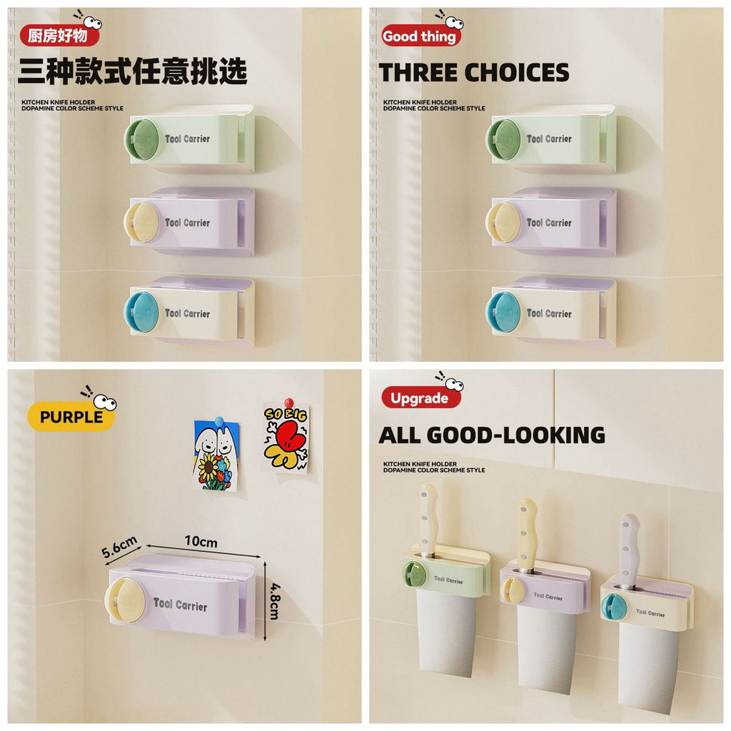 2-in-1 Wall-Mounted Knife Holder with Built-in Sharpener | Integrated Ceramic Sharpening Stone with Magnetic Blade Holder | Space Saving No-Drill Adhesive Tool for Kitchen, Scissors- 1 PC