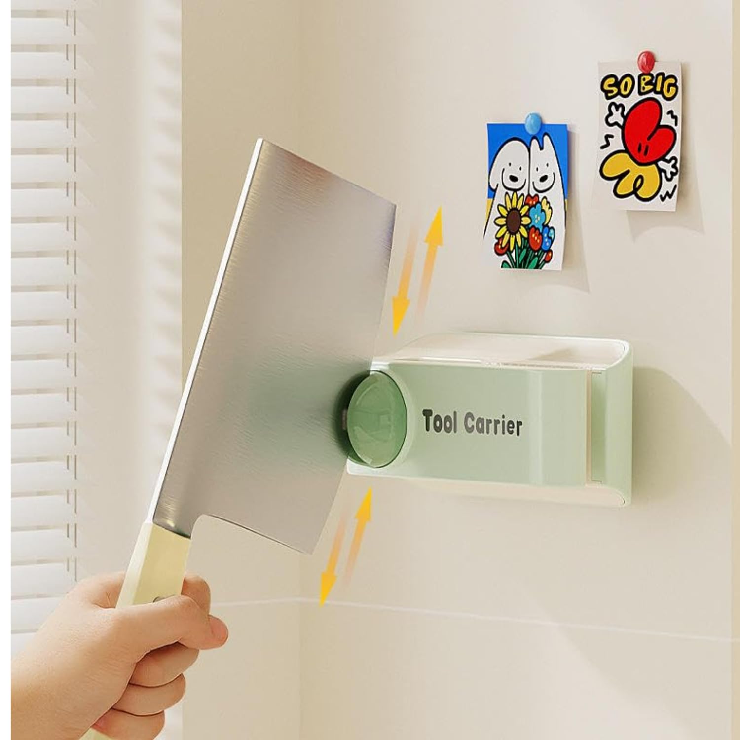 ZYOZ 2-in-1 Wall-Mounted Knife Holder with Built-in Sharpener | Integrated Ceramic Sharpening Stone with Magnetic Blade Holder | Space Saving No-Drill Adhesive Tool for Kitchen, Scissors- 1 PC Main image