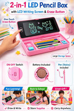 2 in 1 LCD Writing Pad Pencil Box for Kids | Large Storage Smart Pencil Case with Erase Button | Drawing Tablet for Boys Girls School Use