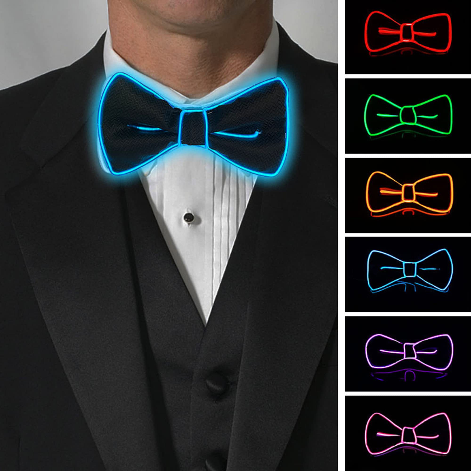 ZYOZ Light Up Bow Tie for Men Neon Bowties LED Bowtie Wire Bowtie Glow in The Dark LED Bowtie for Kids Boys Men Rave Party Funny Costume Jacket Clothes Shirt Accessories (Pack of 1)(random colour) Secondary image