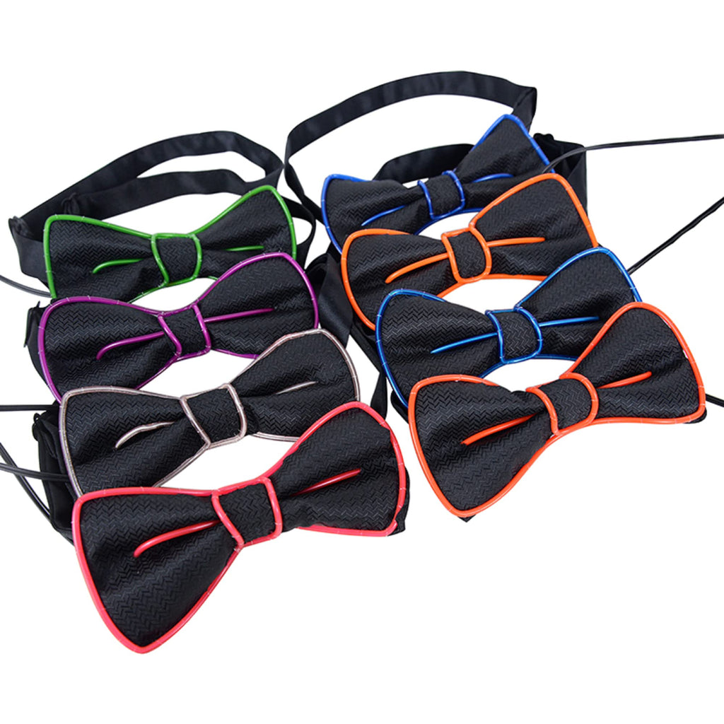 Light Up Bow Tie for Men Neon Bowties LED Bowtie Wire Bowtie Glow in The Dark LED Bowtie for Kids Boys Men Rave Party Funny Costume Jacket Clothes Shirt Accessories (Pack of 1)(random colour)