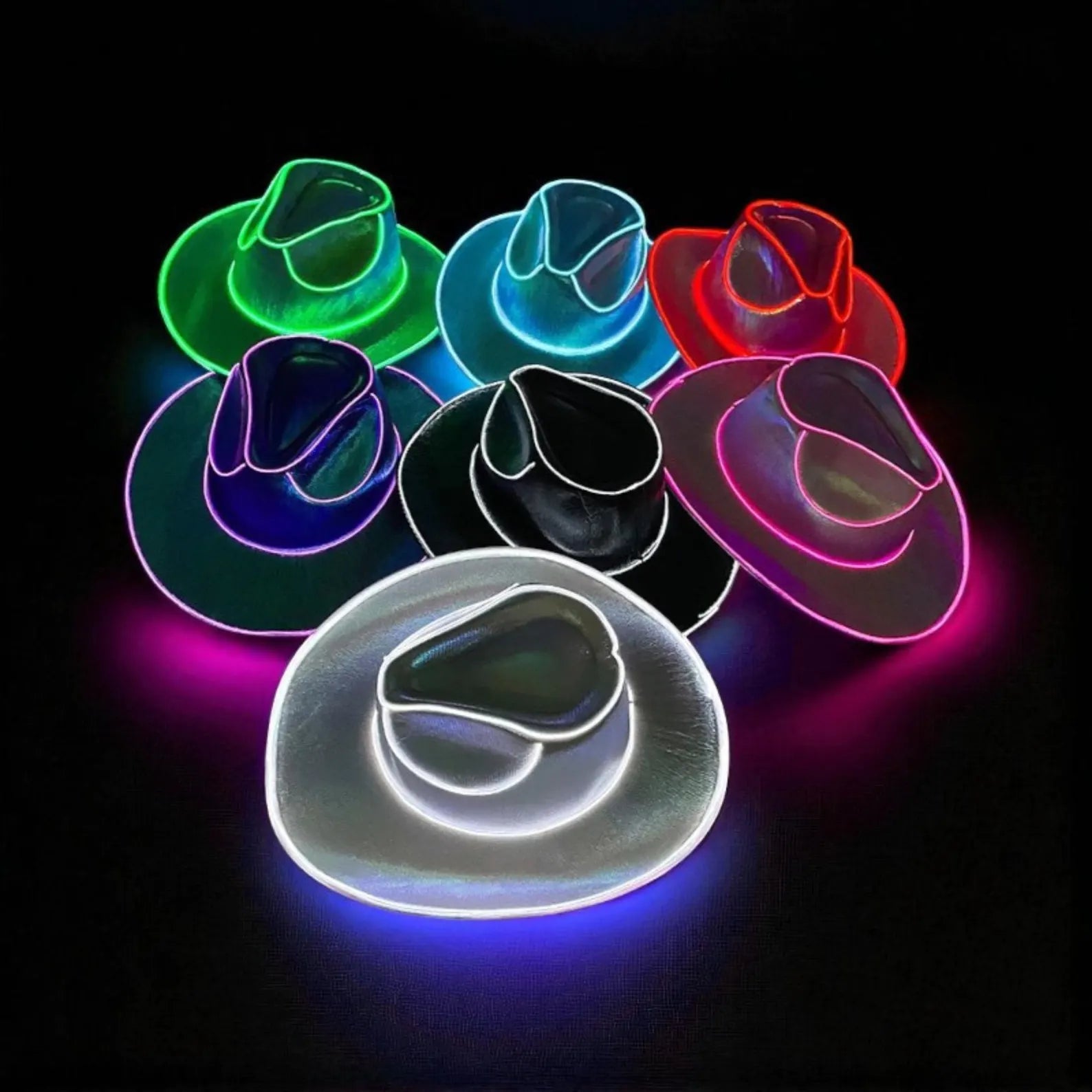 LED Light Up Cowboy Hat, Glow in the Dark Hat, Rave Festival Costume, Party Hat, Western Neon Cowboy Hat