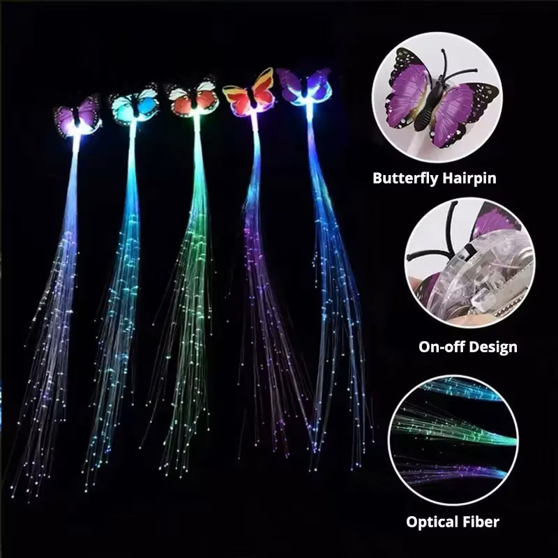 Hair Flash Braid Light Up Butterfly Flashing Fashion Light Up Optic Fiber Creative Led Braid Party Hair Accessories For Women (set of 5)