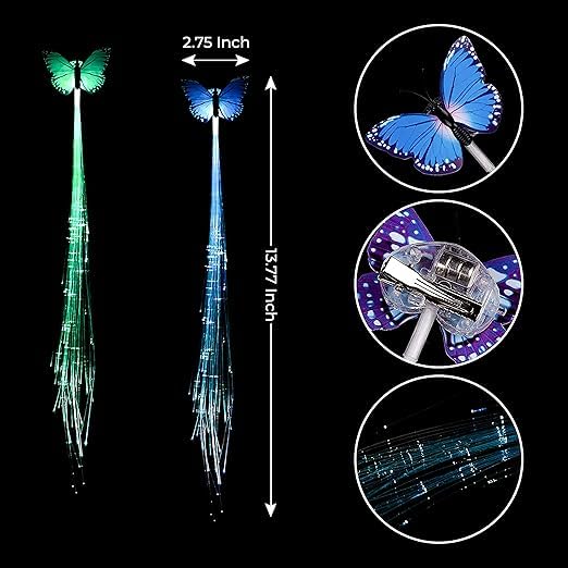 Hair Flash Braid Light Up Butterfly Flashing Fashion Light Up Optic Fiber Creative Led Braid Party Hair Accessories For Women (set of 5)