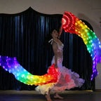 ZYOZ LED Long Fan Veil for Belly Dance – Light Up Silk Rainbow Dance Fan Props for Stage Complete Performance Set includes pair of LED long fans (Left & Right) Festivals, Costume & Events Random 1pc