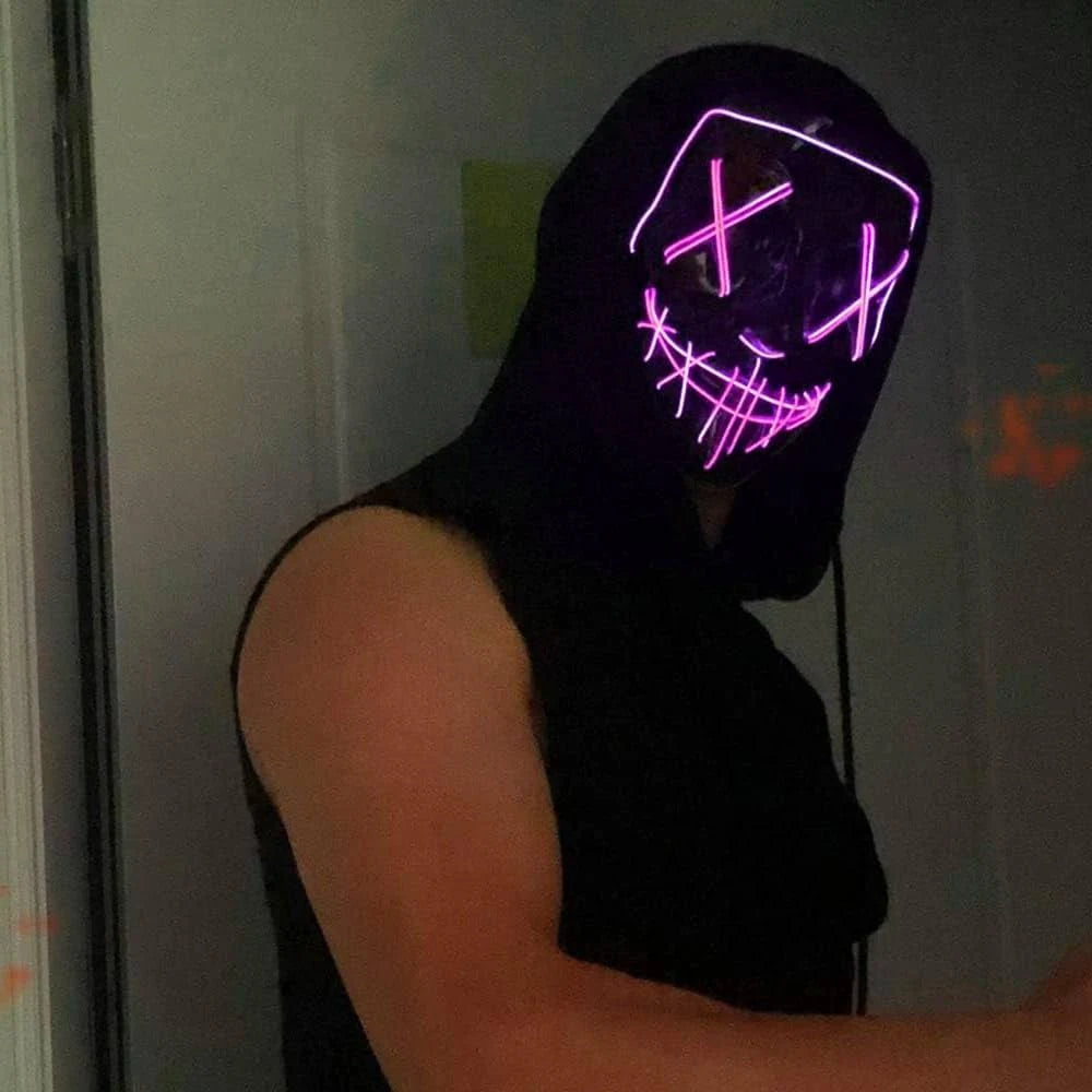 Party Propz Horror mask for men - 1 Pcs, Ghost Face | hacker mask | horror face | devil Masks | Masks for party | light masks | Neon Party Halloween LED Mask