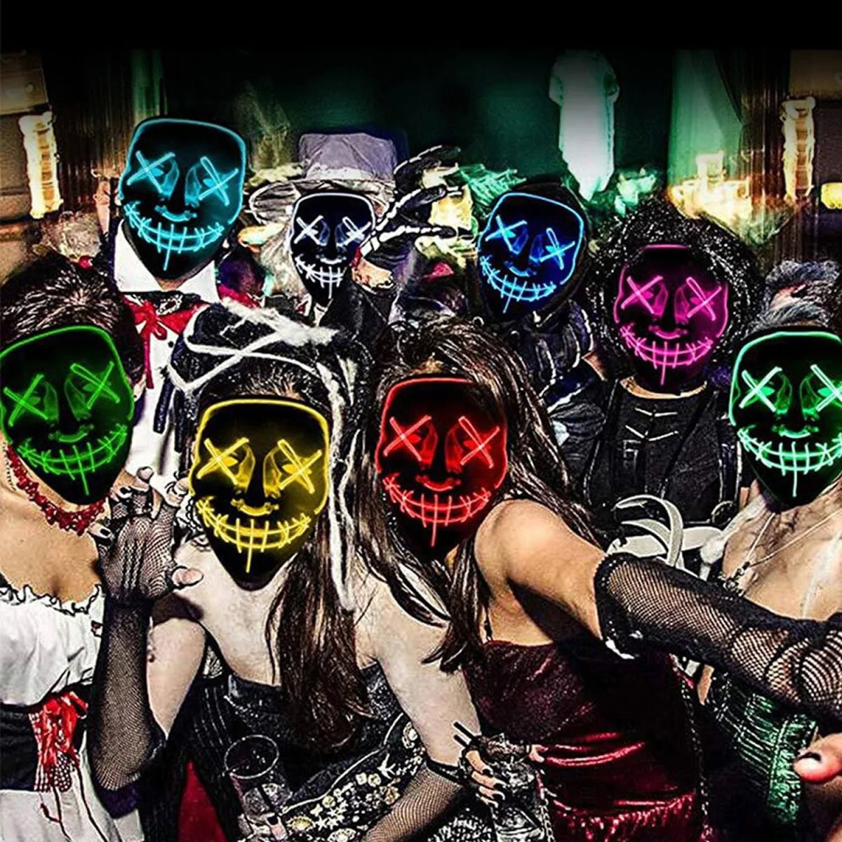 Party Propz Horror mask for men - 1 Pcs, Ghost Face | hacker mask | horror face | devil Masks | Masks for party | light masks | Neon Party Halloween LED Mask