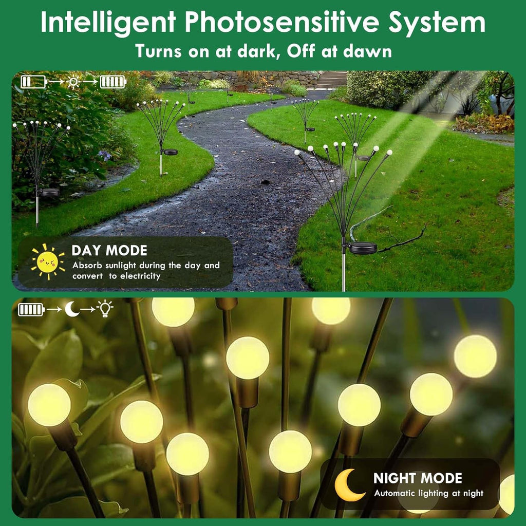 ZYOZ Firefly Solar Garden Lights Outdoor: Waterproof 8 LED Vibrant Starburst Swaying Lights, Solar Powered for Planter Decoration