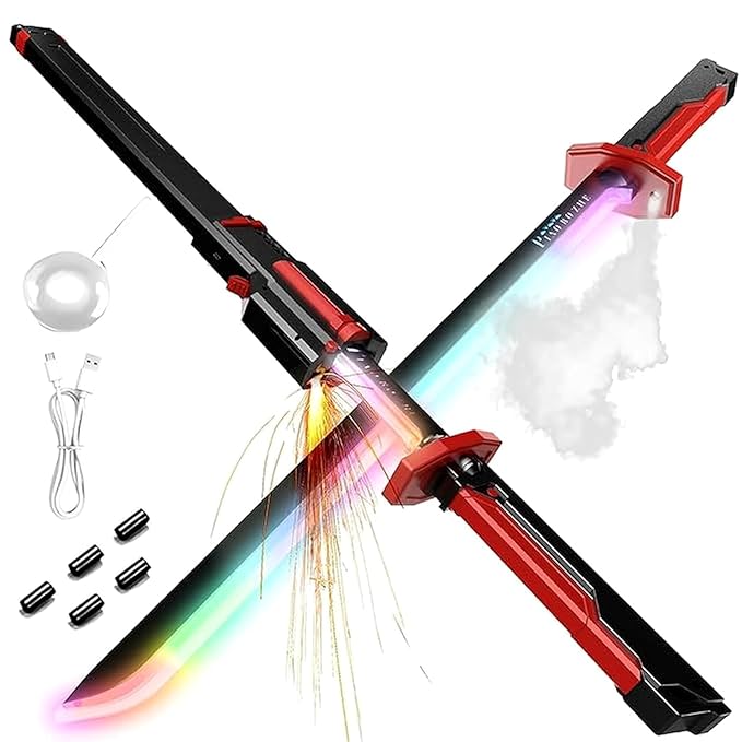 ZYOZ COSPLAY LED Sword with Mist Spray Mode, Flowing Dazzling Lights | Realistic Sound Effects, Powerful Battery | Full Protective Cover for Kids Role Play (Color As Per Stock)