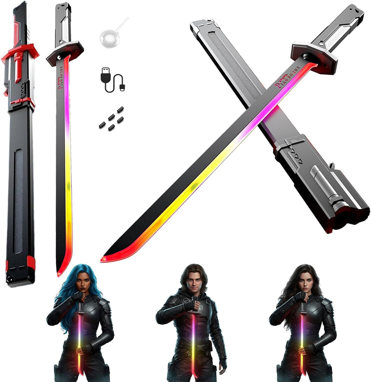 ZYOZ COSPLAY LED Sword with Mist Spray Mode, Flowing Dazzling Lights | Realistic Sound Effects, Powerful Battery | Full Protective Cover for Kids Role Play (Color As Per Stock)
