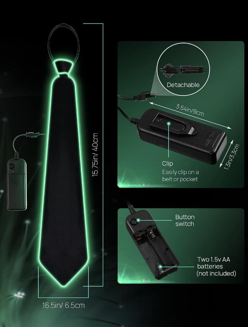 Light Up LED Neck Tie for Men, Glow in the Dark LED Necktie, Light Up LED Neon Ties, Costume Accessory for Rave Party, Night Show, Pack of 1(random colour)