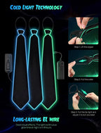 Light Up LED Neck Tie for Men, Glow in the Dark LED Necktie, Light Up LED Neon Ties, Costume Accessory for Rave Party, Night Show, Pack of 1(random colour)