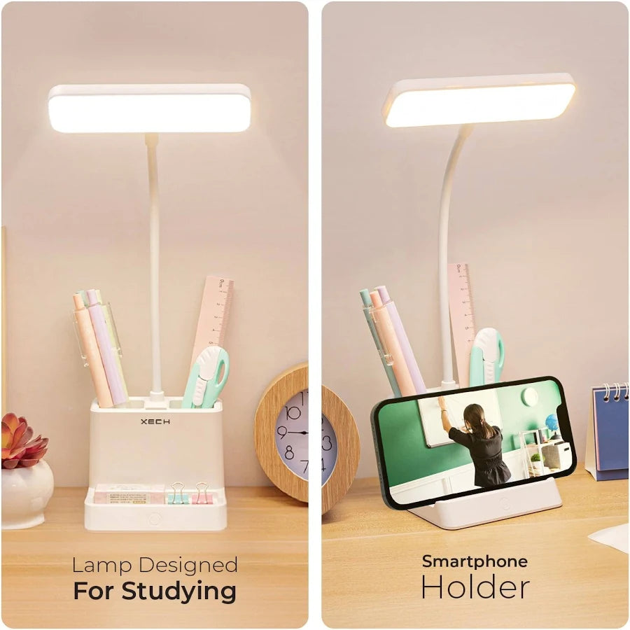 ZYOZ Study Lamp with Pen Holder | Table Lamp for Study Room & Desk | 3 Color Dimmable LED Reading Light for Students | Gifts for Boys Girls and Kids (Desky Lite)