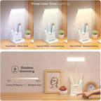 ZYOZ Study Lamp with Pen Holder | Table Lamp for Study Room & Desk | 3 Color Dimmable LED Reading Light for Students | Gifts for Boys Girls and Kids (Desky Lite)