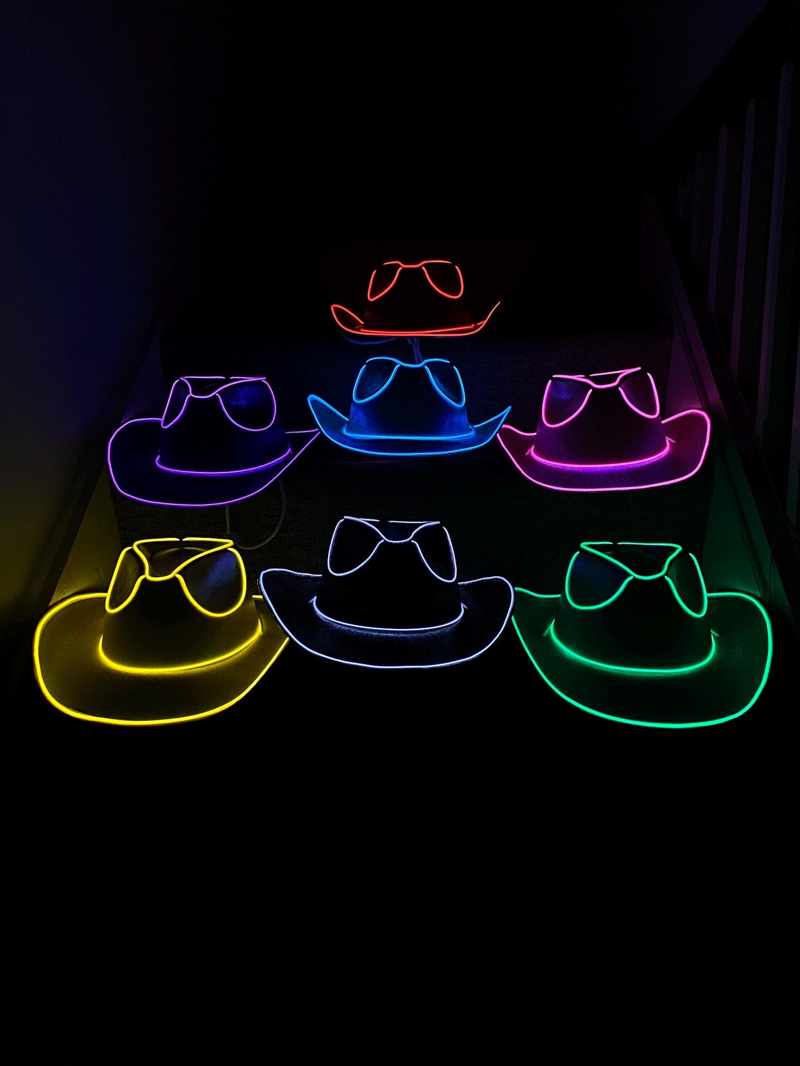 LED Light Up Cowboy Hat, Glow in the Dark Hat, Rave Festival Costume, Party Hat, Western Neon Cowboy Hat