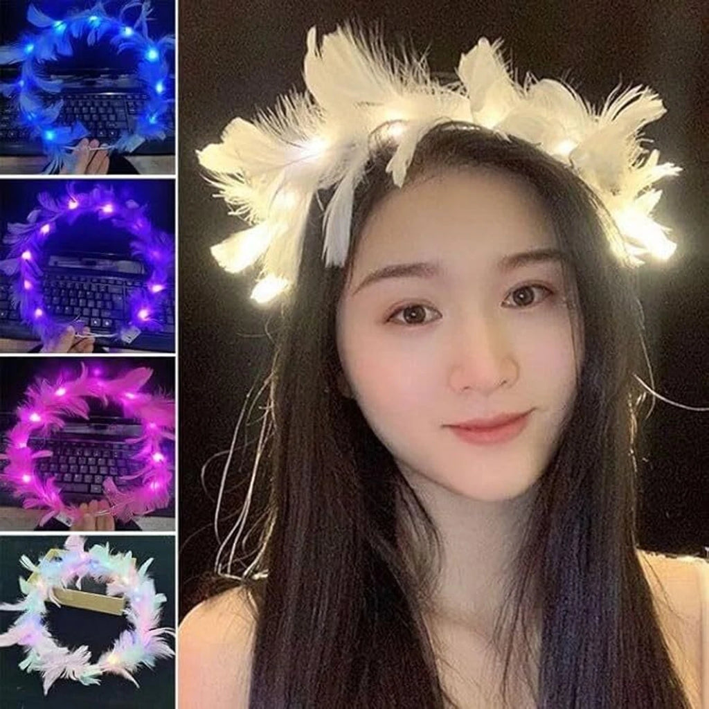 ZYOZ Light-Up LED Feather Tiara – Glowing Party Crown LED Headbandv