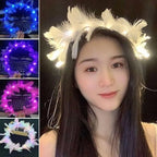 ZYOZ Light-Up LED Feather Tiara – Glowing Party Crown LED Headbandv
