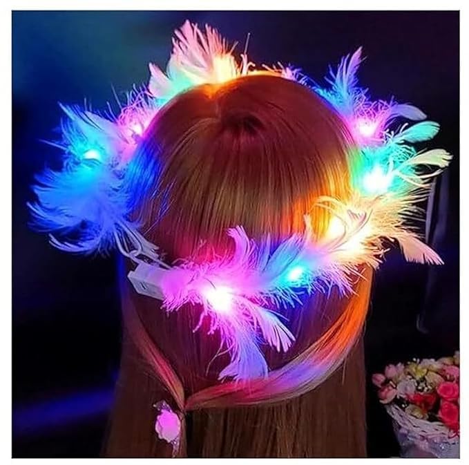 ZYOZ Light-Up LED Feather Tiara – Glowing Party Crown LED Headbandv