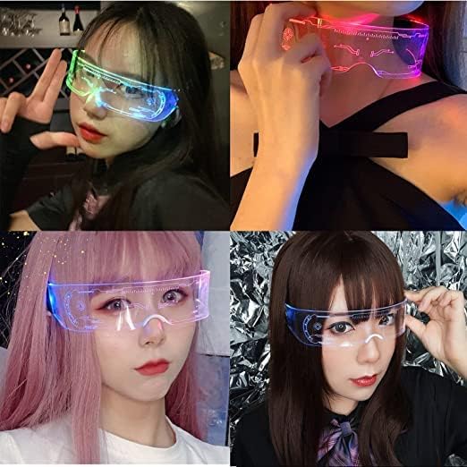 ZYOZ LED Light Up Rave Techno Sunglasses, Cyberpunk DJ Party Glasses, 7 Color Effects, 5 Flash Modes, for Festivals, Night Clubs and Night Events. Unisex