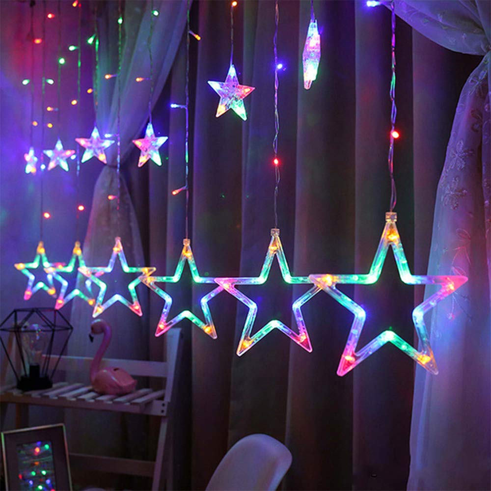 12 Star Diwali Curtain String LED Lights for Decoration, Window Lights with 8 Flashing Modes, Home Decoration for Diwali, Wedding, Party, Christmas, Balcony - Warm White
