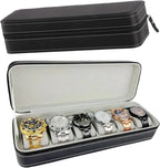 Watch Organizer Box - 6 Slot Holder with Removable Pillow, PU Leather Zippered Case for Men & Women, Travel Watch Storage