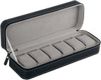 Watch Organizer Box - 6 Slot Holder with Removable Pillow, PU Leather Zippered Case for Men & Women, Travel Watch Storage