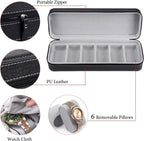 Watch Organizer Box - 6 Slot Holder with Removable Pillow, PU Leather Zippered Case for Men & Women, Travel Watch Storage