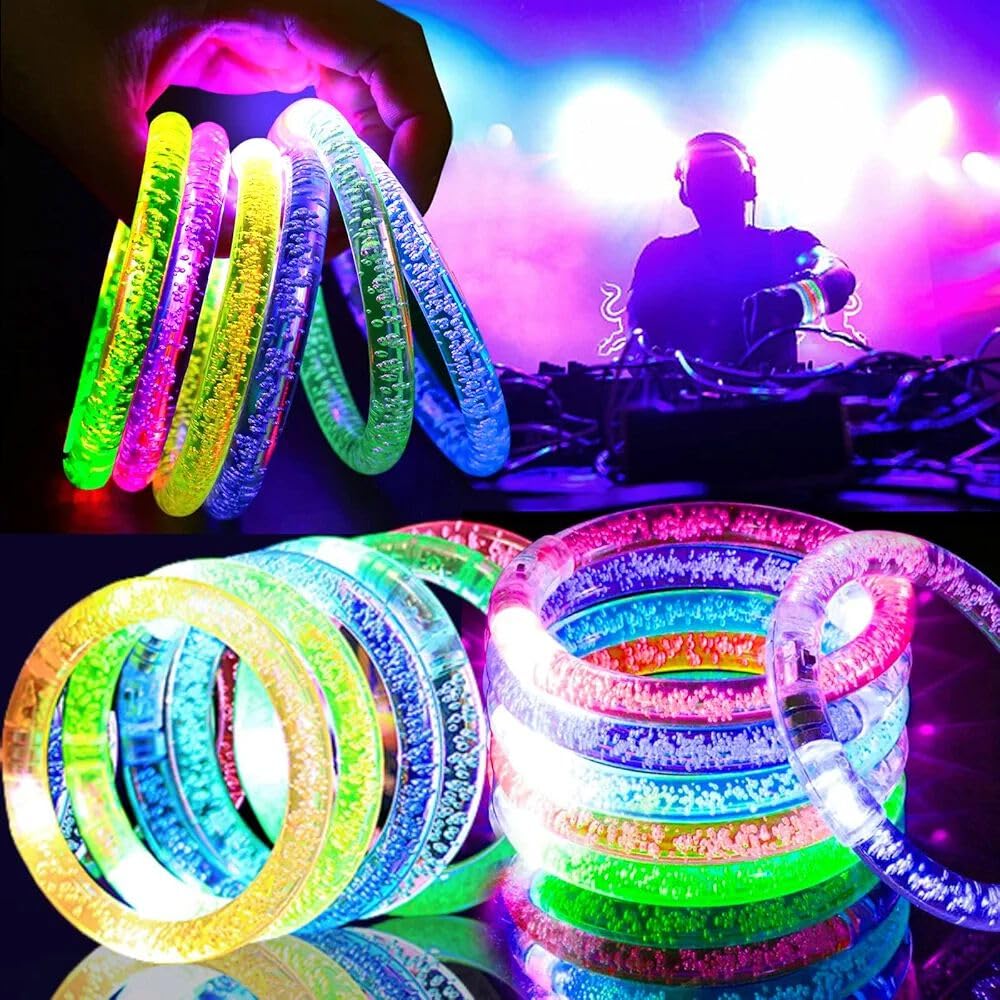ZYOZ LED Flash Bracelet Glow in the Dark Light Up Wristband Colorful Bubble Bangle Concert Party Rave (SET OF 5)
