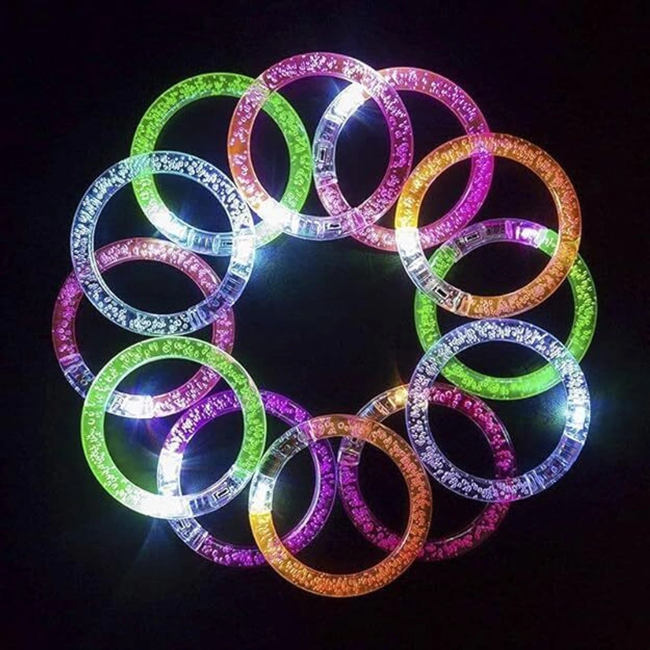 ZYOZ LED Flash Bracelet Glow in the Dark Light Up Wristband Colorful Bubble Bangle Concert Party Rave (SET OF 5) Secondary image