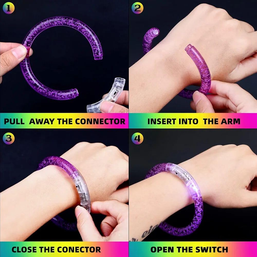 ZYOZ LED Flash Bracelet Glow in the Dark Light Up Wristband Colorful Bubble Bangle Concert Party Rave (SET OF 5)