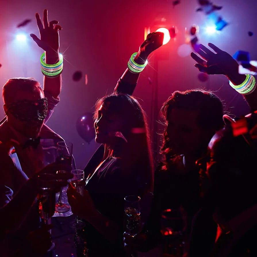 ZYOZ LED Flash Bracelet Glow in the Dark Light Up Wristband Colorful Bubble Bangle Concert Party Rave (SET OF 5)