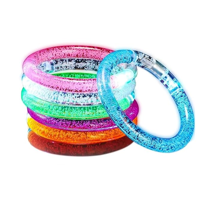 ZYOZ LED Flash Bracelet Glow in the Dark Light Up Wristband Colorful Bubble Bangle Concert Party Rave (SET OF 5)