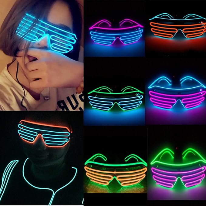 ZYOZ LED Shutter Party Glasses – Neon Light Up Rave Glasses for Festivals, DJ Nights & Events 1 pc (Random Color)