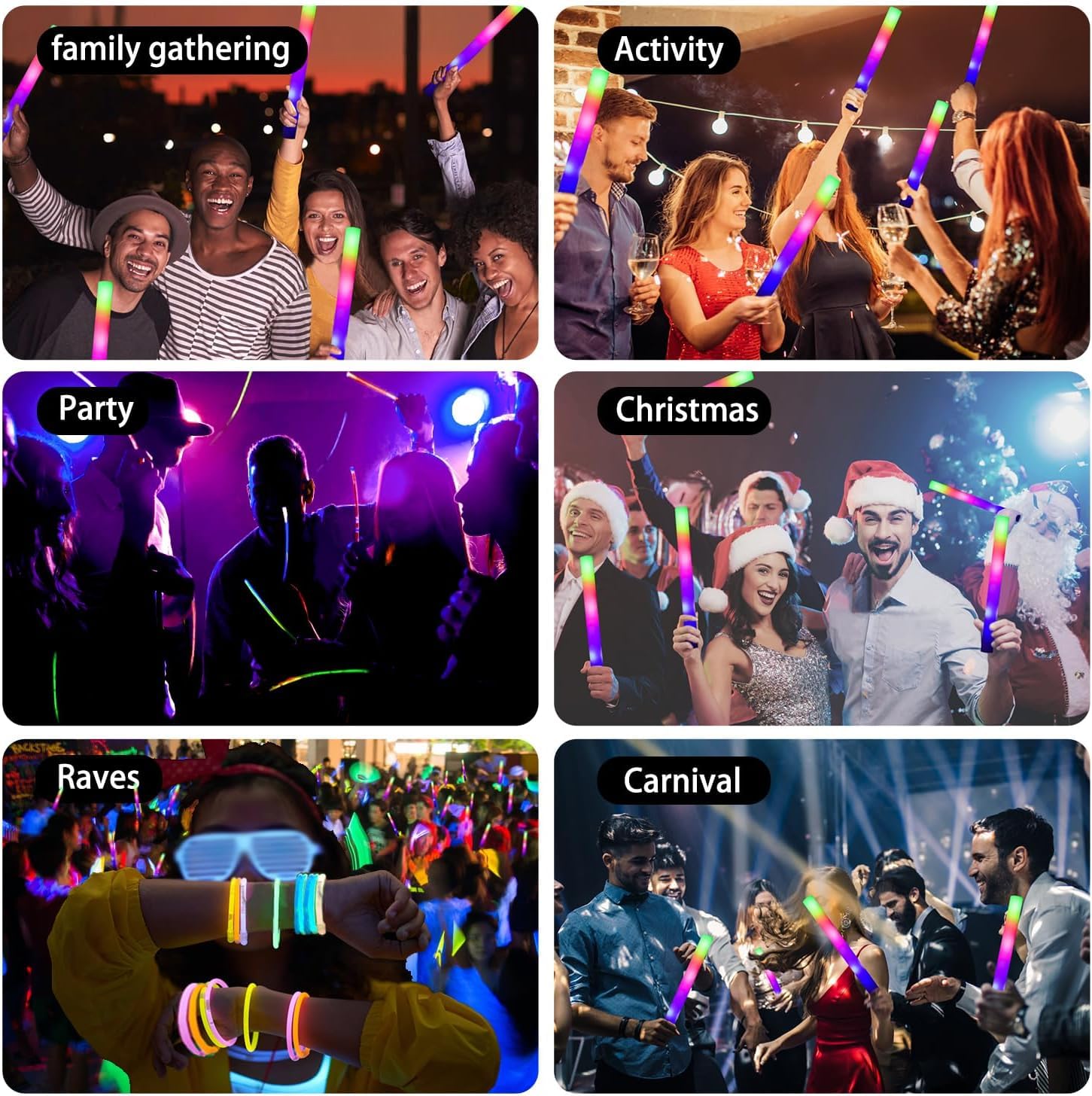 Foam Glow Sticks Bulk ,Glow in the Dark Party Supplies with 3 Modes Colorful Flashing for Party Birthday Concert Halloween Christma (set of 5 )s