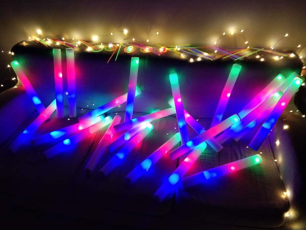 Foam Glow Sticks Bulk ,Glow in the Dark Party Supplies with 3 Modes Colorful Flashing for Party Birthday Concert Halloween Christma (set of 5 )s