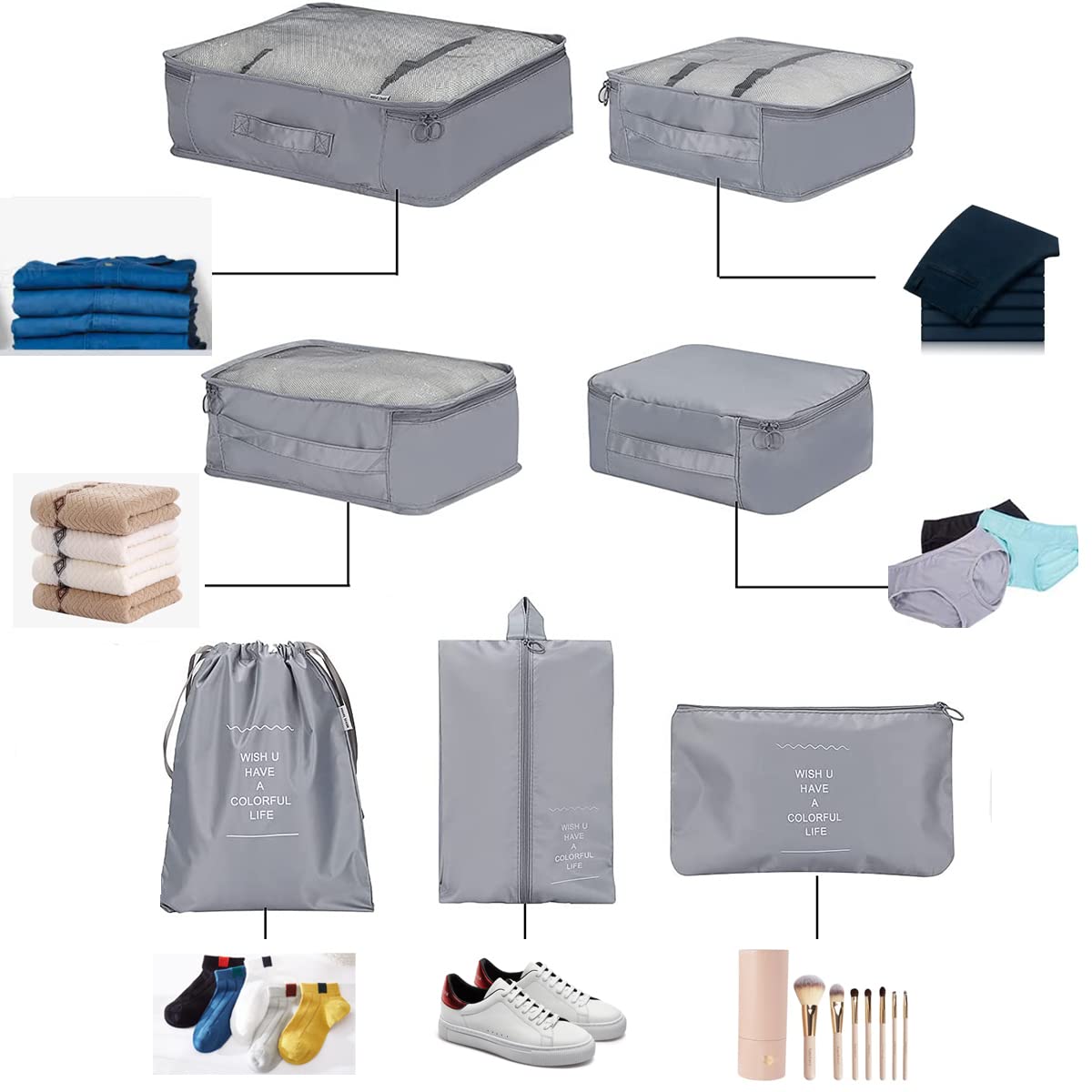7 Pcs Travel Organizer Pouch Packing Cubes for Travel Essentials Toiletry Bag, Travel Luggage Organizers with Laundry Bag Travel Pouch, Packing Cubes Organizer