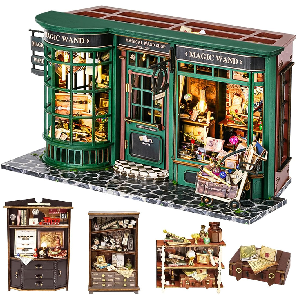 Spilay DIY Miniature Dollhouse Wooden Furniture Kit,Handmade Mini Modern Model Plus with Dust Cover & LED,1:24 Scale Creative Doll House for Lover Friend Gift (Magic House)