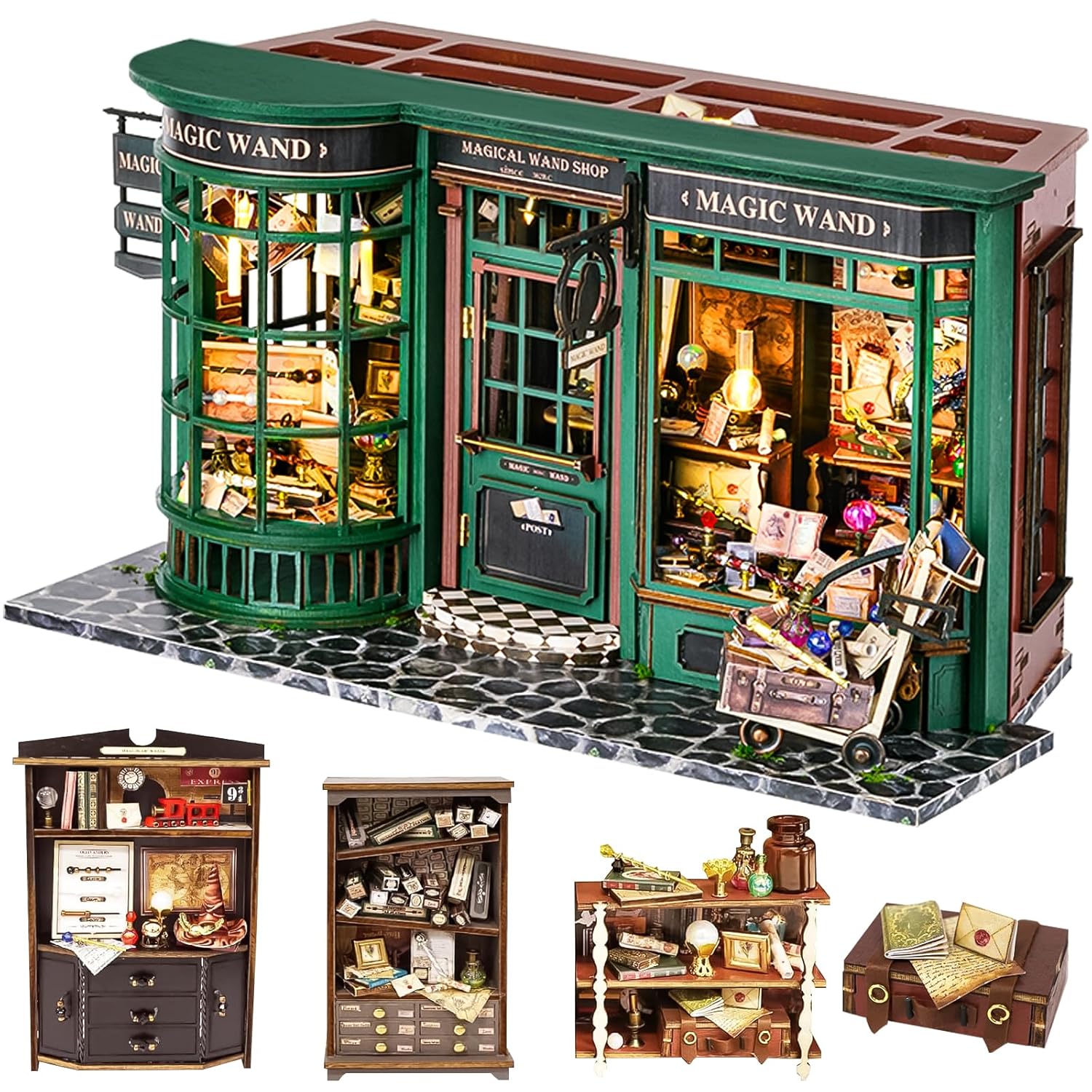 Spilay DIY Miniature Dollhouse Wooden Furniture Kit,Handmade Mini Modern Model Plus with Dust Cover & LED,1:24 Scale Creative Doll House for Lover Friend Gift (Magic House)