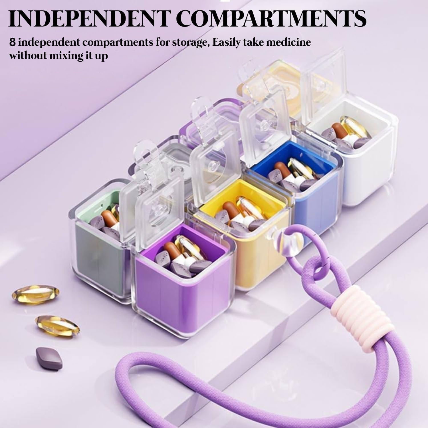 ZYOZ Magnetic Pill Organizer Cube Pill Box Keychain Magnetic Cube Medicine Organizer for Travel & Daily Use Portable Mini Pill Holder with Key Ring Secure Storage for Tablets & Vitamins Daily use All Key Ring. Secondary image