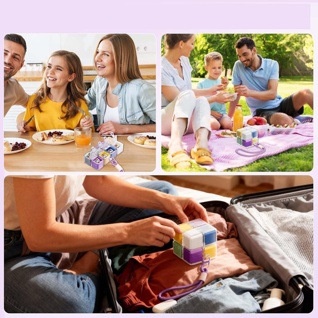 Magnetic Pill Organizer Cube Pill Box Keychain Magnetic Cube Medicine Organizer for Travel & Daily Use Portable Mini Pill Holder with Key Ring Secure Storage for Tablets & Vitamins Daily use All Key Ring.